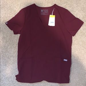 Figs three pocket scrub top - maroon/red